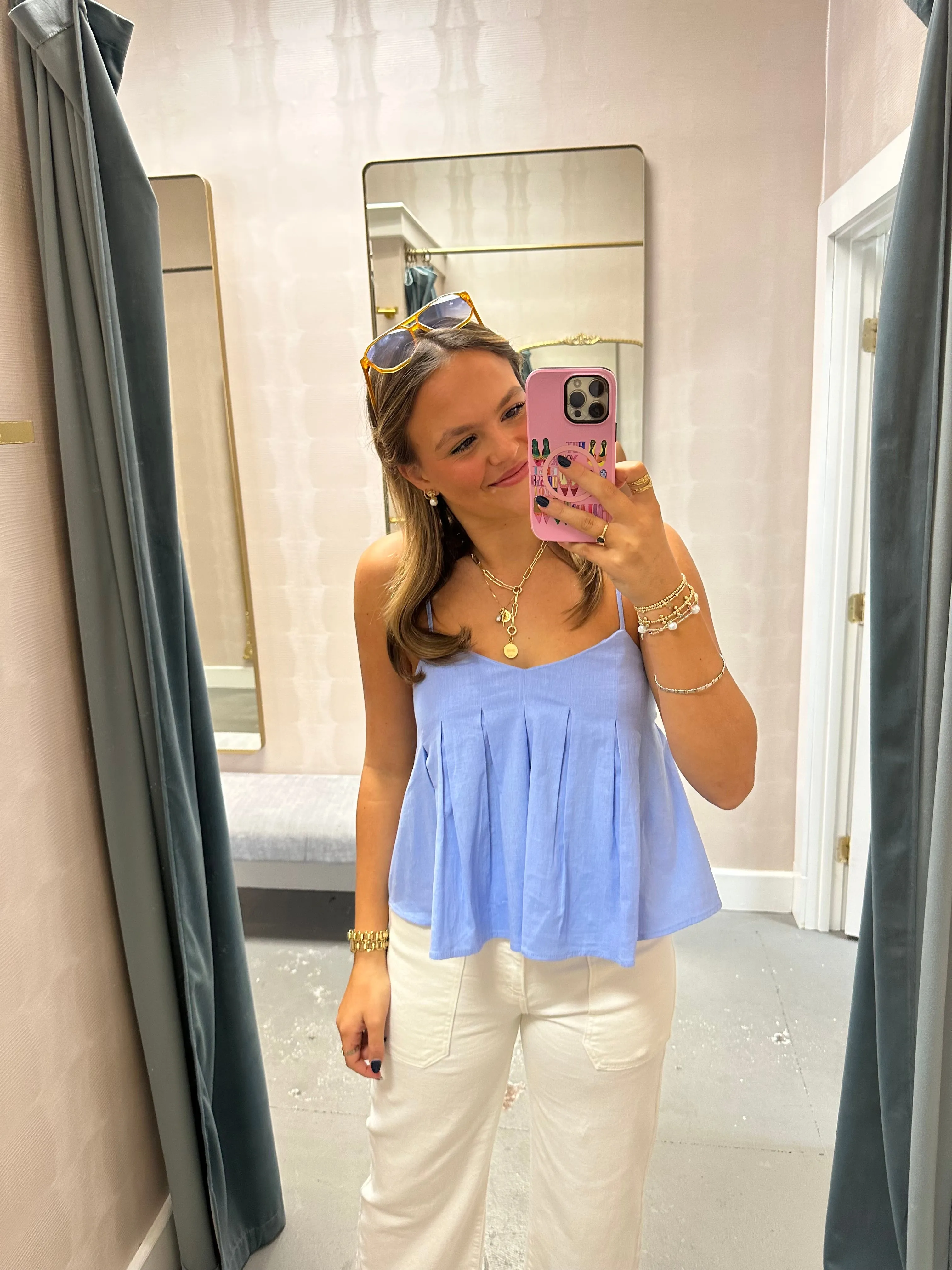 Mastin Linen Cropped Tank- Lt. Blue