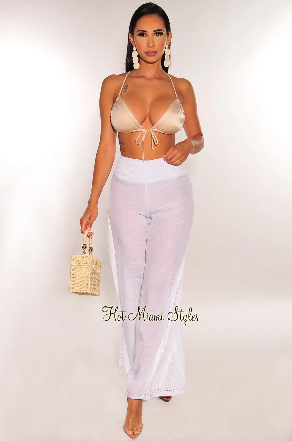 White Linen Crochet Cover Up Pants